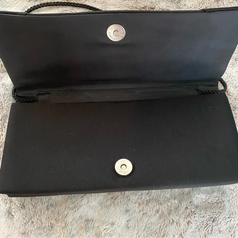 Jessica McClintock Satin Black Beaded Rhinestone Evening Clutch Purse handbag